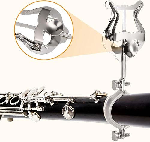 Miniatura 5 de Lira de clarinete, paquete de 2 soportes plateados para clarinete para banda de marcha, clip de partitura de oboe de 6.02 pulgadas y carpeta