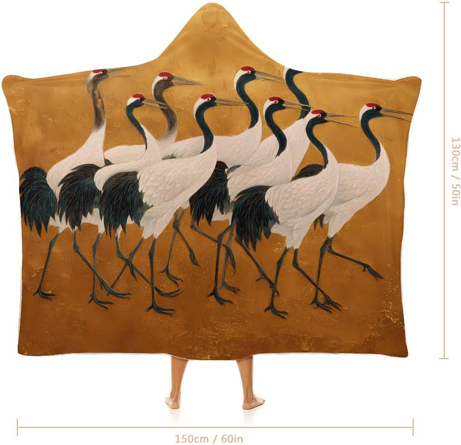 Japanese Crane Bird Wearable Blanket Oversized Throw Cape | Cozy Hooded Blanket Gifts for Women Men