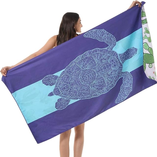 Haleey Microfibre Sand Free Beach Towel Fast Dry Super Absorbent Oversized Extra Large Thin Lightweight Towels Travel Pool Swimming Bath Camping Yoga Girls Women Mens Adults Blue Sea Turtle