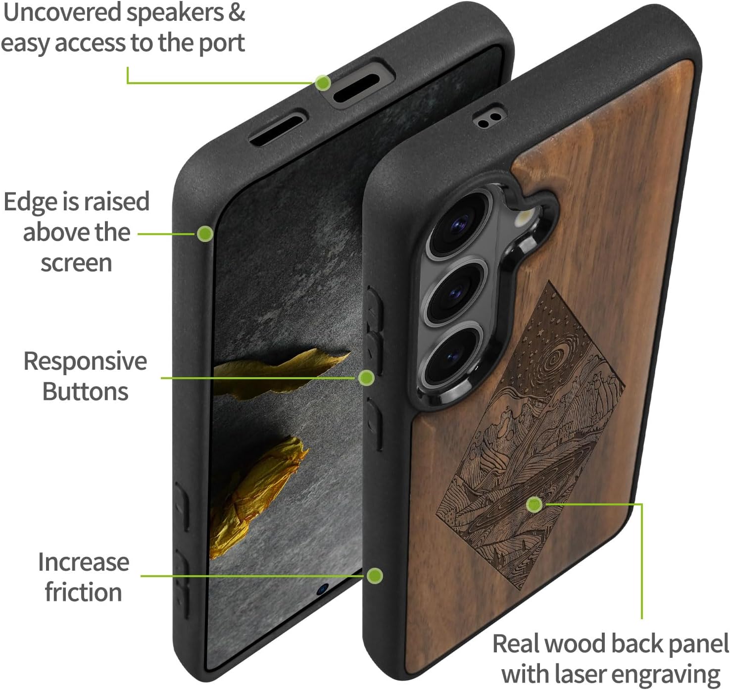 Carveit Magnetic Wooden Case for Samsung Galaxy S26 Case 2026, TPU Shockproof Cover & Wood Artisan Engraved, Compatible with MagSafe Wireless Chargers (Starlit Wilderness) Walnut