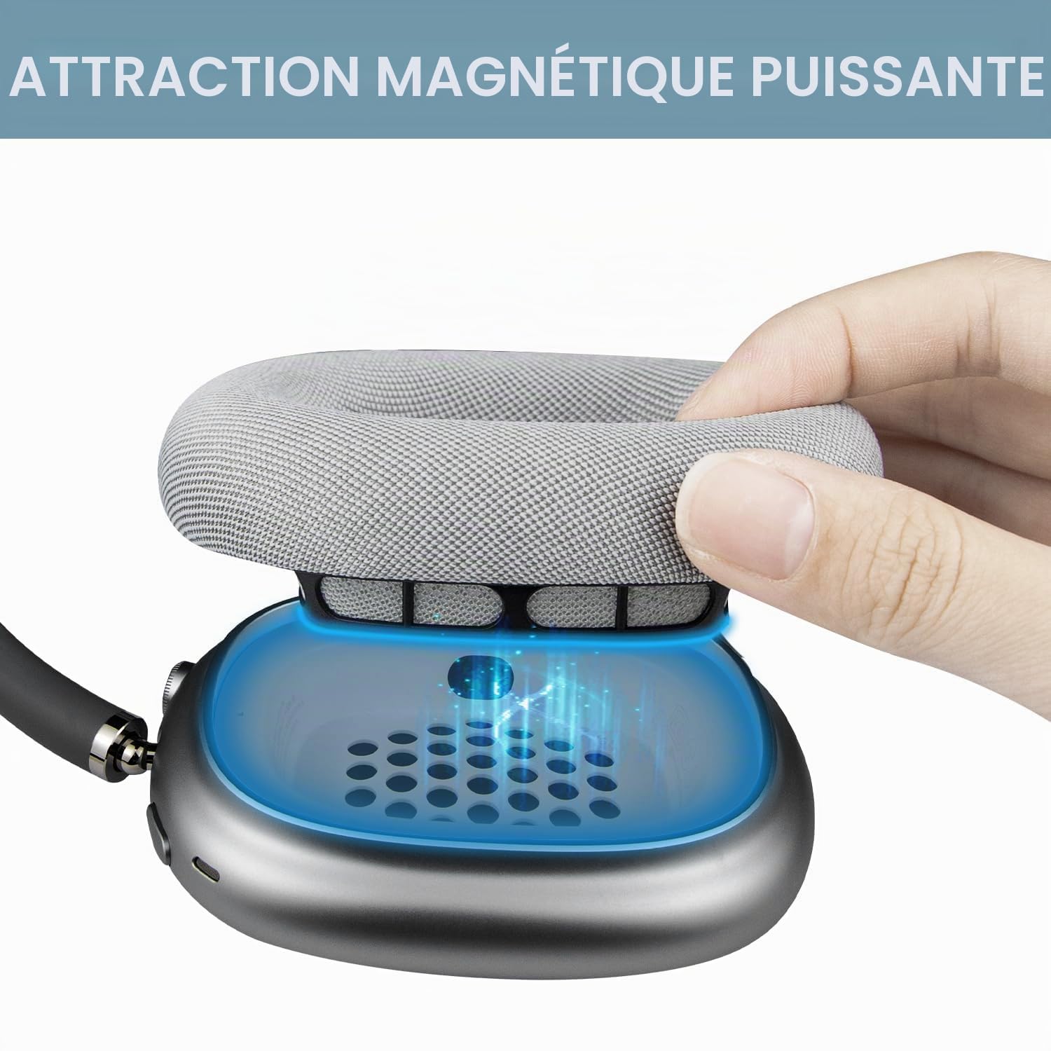 SOPROM Remplacement des Coussinets d’Oreilles pour écouteurs AirPods Max, Coussinets en Tissu maillé Durable, Mousse Plus Douce - Gris Clair