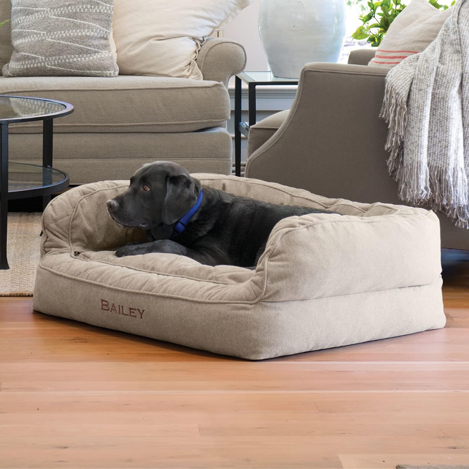 Orvis ComfortFill-Eco Deluxe Dog Bed - Deep Removable Cushion with Recycled ComfortFill-Eco Padding and Durable Quilted Cover, Heathered Khaki - Large
