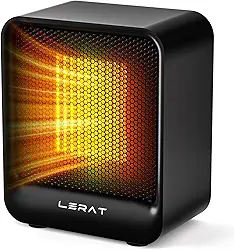 Lerat Aquecedor elétrico de espaço, pequeno aquecedor para uso interno, 500 watts de alta potência e 2 velocidades, mini aquecedor pessoal para acampamento de mesa de escritório, preto