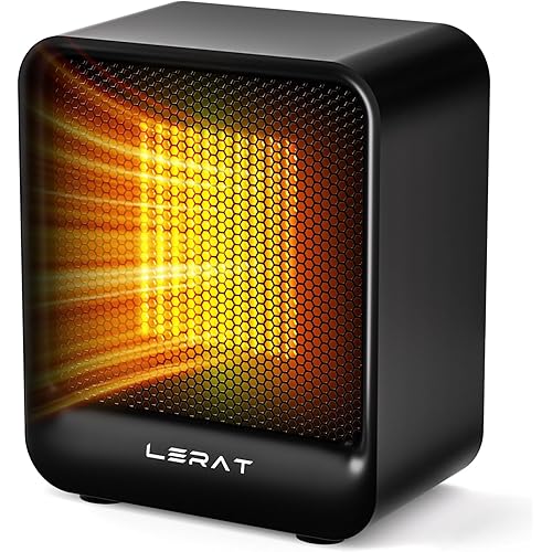 Lerat Electric Space Heater, Small Heater for Indoor Use, 500W PTC Fast Heating Portable Heaters, Overheating & Tip-Over Protection, Mini Personal Heater for Office Desk Camping, Black