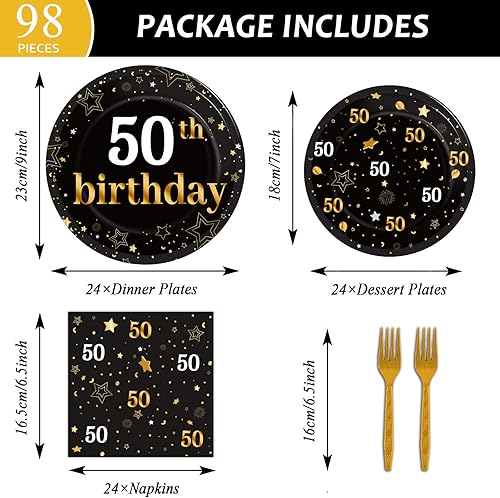Miniatura 4 de Suministros para fiesta de cumpleaños de 50 años, platos, servilletas, manteles para hombres de 50 años, decoraciones de cumpleaños de 50 años,