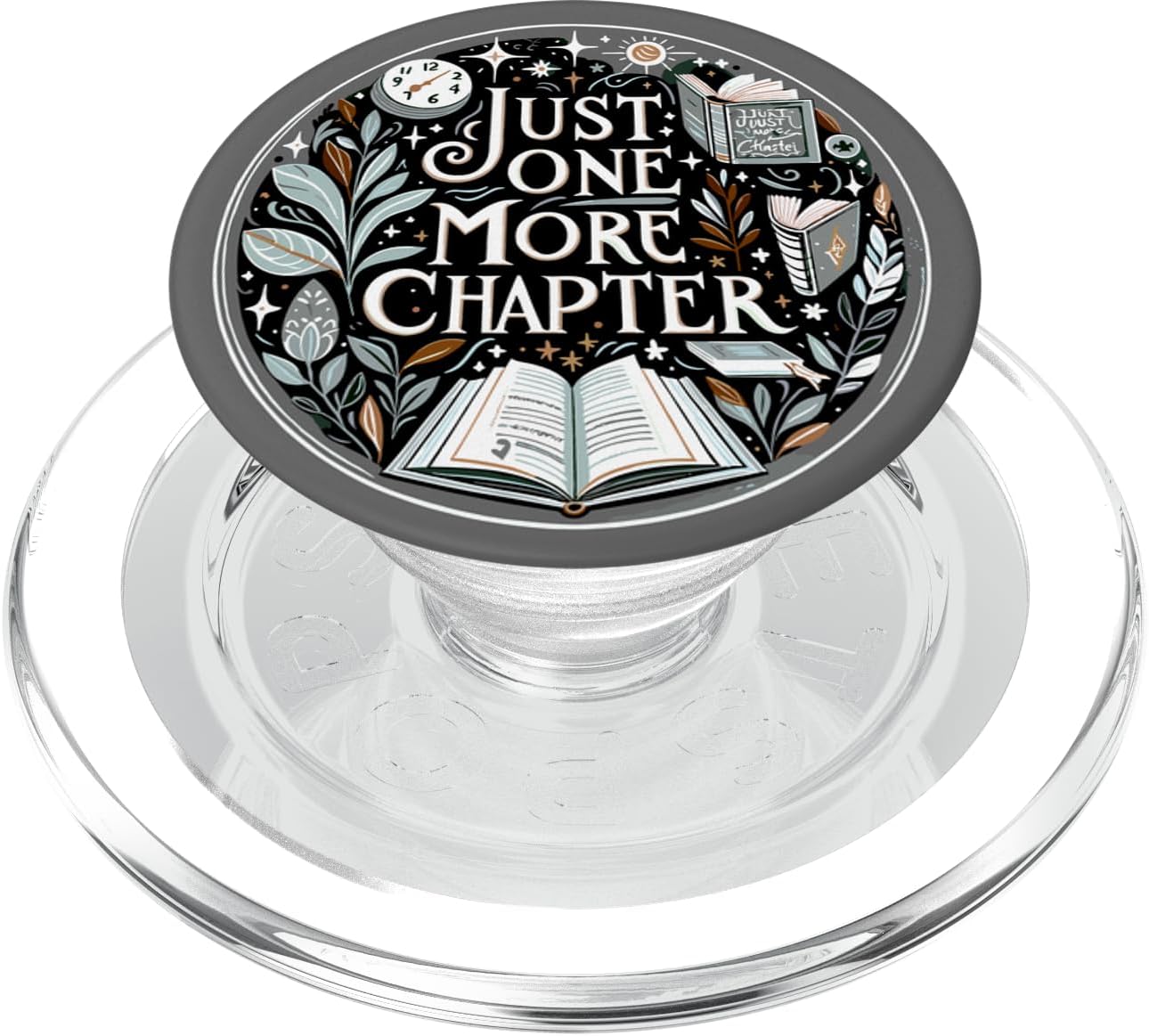 Just One More Chapter Book Reading Bookish Botanical Grey PopSockets PopWallet for MagSafe