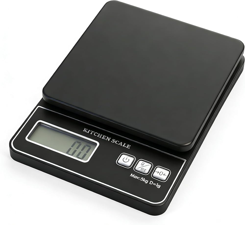 Digital Kitchen Scale for Baking and Cooking, 11lb/5kg Food Scale with 1g Precision, Large LCD Display with g/oz Unit Conversion, High Accuracy Meat Scale with Auto-Off, Low Battery Alert, Black