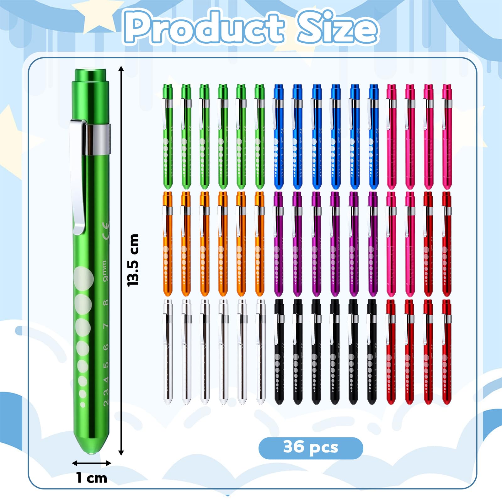 Lewtemi Confezione da 48 penne luminose per infermieri, con sacchetti in organza e biglietti di ringraziamento, penna medica, indicatore LED, riutilizzabile, per infermieri, medici, volontari EMS, 8