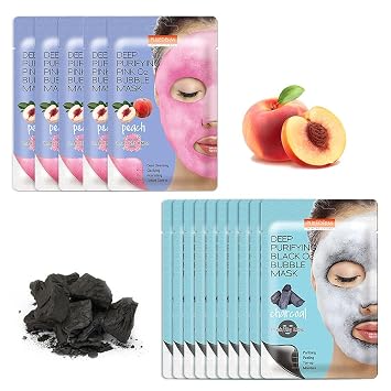 Purederm Deep Purifying Pink O2 Bubble Mask Peach 5 Pack Deep Purifying Black O2 Bubble Mask Charcoal 10 Pack