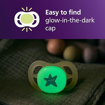 Philips Avent Ultra Start Nighttime Soothers - Orthodontic Design, for Newborns, Glow in The Dark, Soft Silicone Symmetrical Teat, BPA-Free, with Sterilizing Case, 2 Pack, SCF075/17