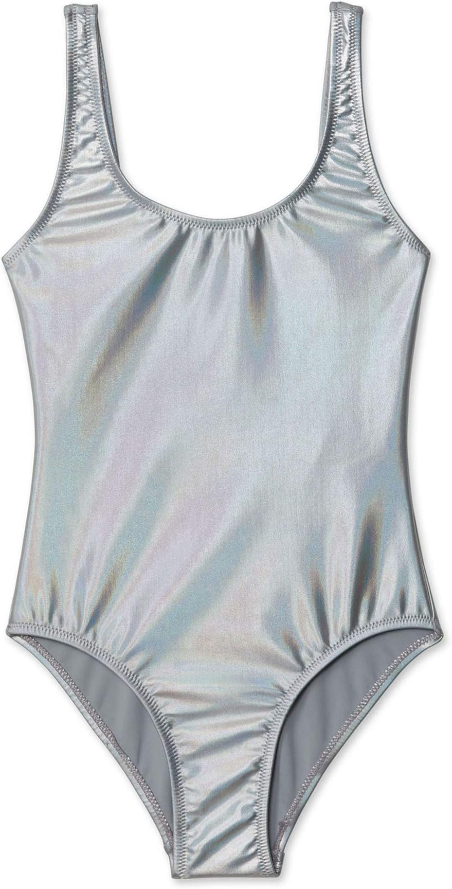 Stella Cove Big Girls Silver Metallic Shine Mermaid One Piece Swimsuit 10
