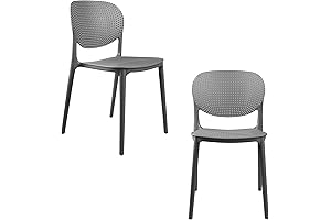 CozyBlock Resin Chairs Outdoor Stackable Mesh Dining Chair Set of 2 – Grey