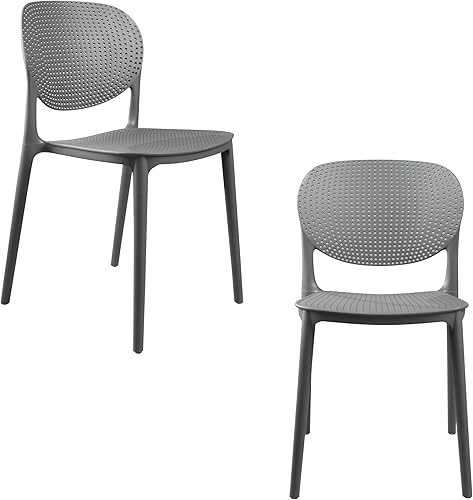 Miniatura 10 de CozyBlock - Silla de comedor apilable perforada de malla para interior y exterior, juego de 2 (verde azulado)