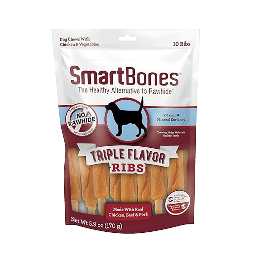 SmartBones No Artificial Colors or Preservatives Rib and Wing Chews, Treat Your Dog to a Fun Shapped Triple Flavor Chew