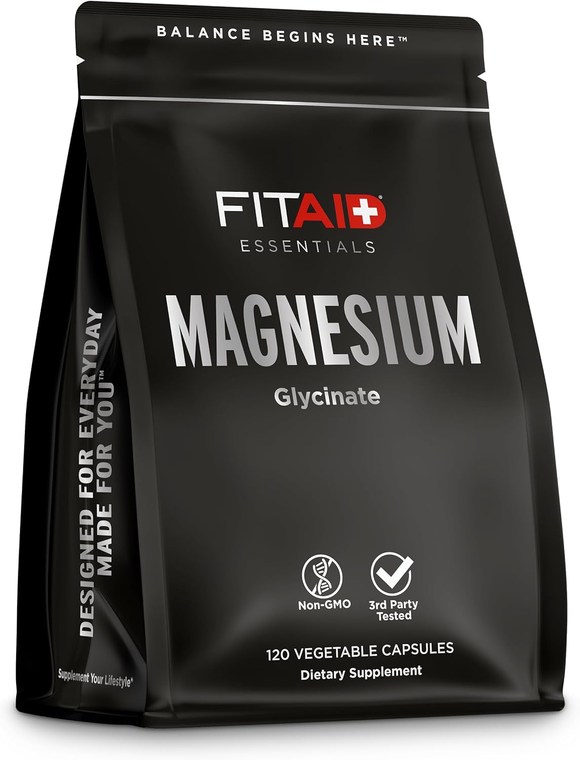 FITAID Essentials Magnesium Glycinate Capsules, High Potency Recovery for Weightlifting, Running, Cycling, Muscle Fatigue Relief, Bone Health, 2 Month Supply, 120 Bioavailable Veggie Capsules