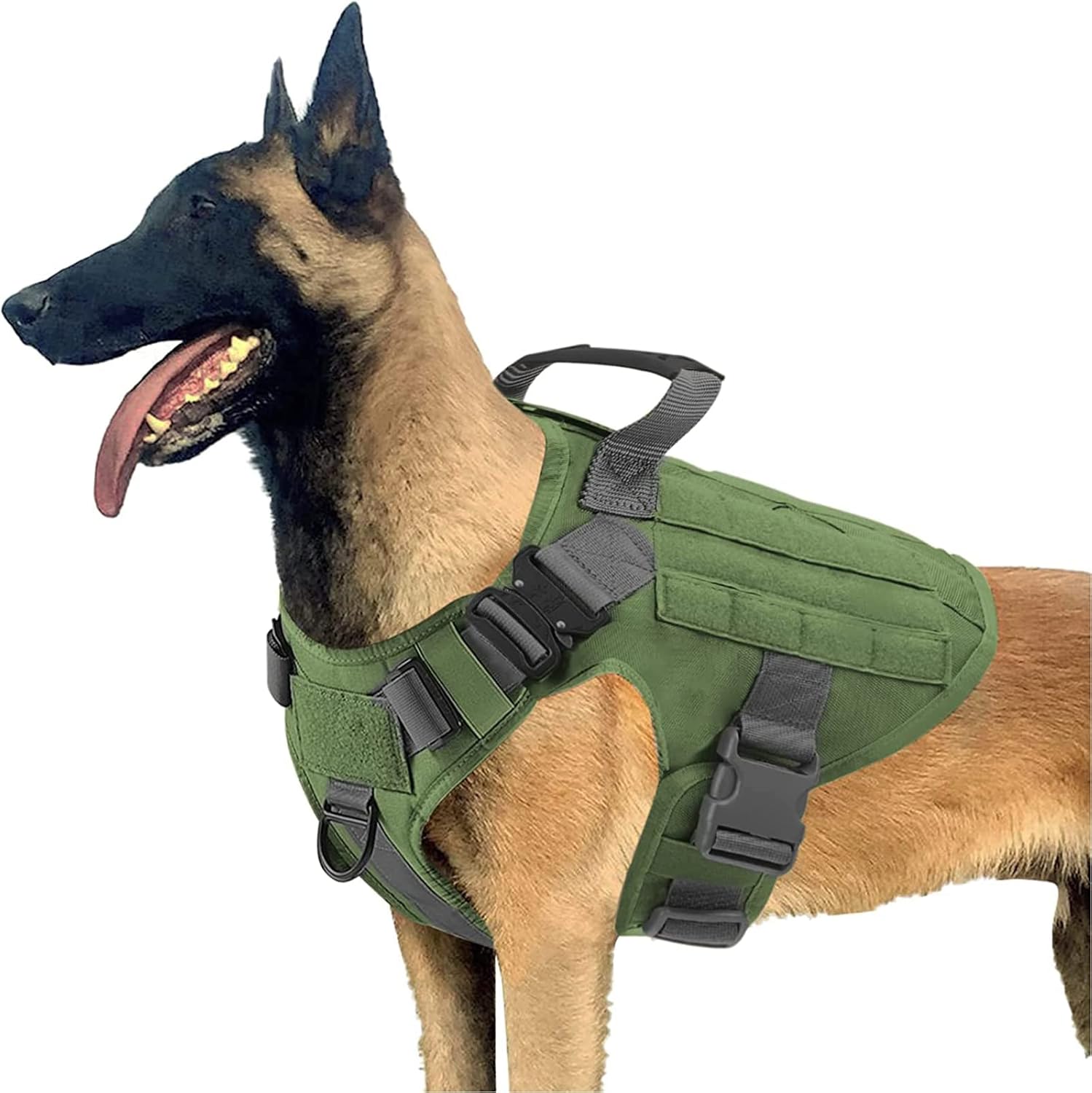 PETODAY Tactical Dog Harness for Medium Large Dogs,Working Dog Training Molle Vest,with 2X Metal Buckle,Military Dog Harness with Handle,Hook and Loop Panel for Dog Patch (M, Green)