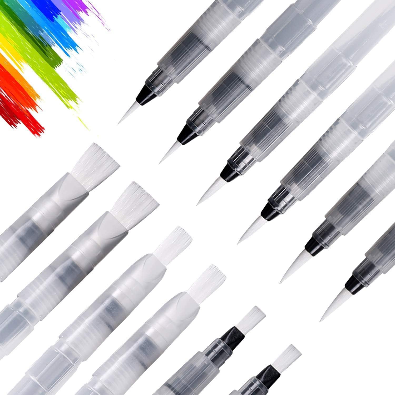 UPINSWater Tank Brush Pens, Pack of 18 Watercolour Water Brush Refillable Water Tank Brush Watercolour Pens with Tank Watercolour Brush Pens for Painting