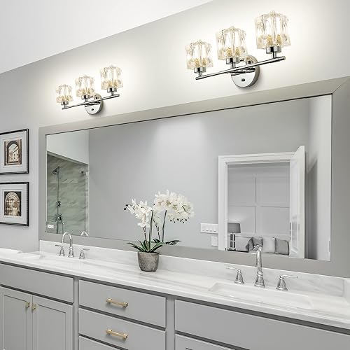 Miniatura 6 de CT CAPETRONIX Lámparas de baño de 3 luces, luces de tocador de cristal de 16 pulgadas, lámpara cromada sobre espejo, para baño, dormitorio, sala de