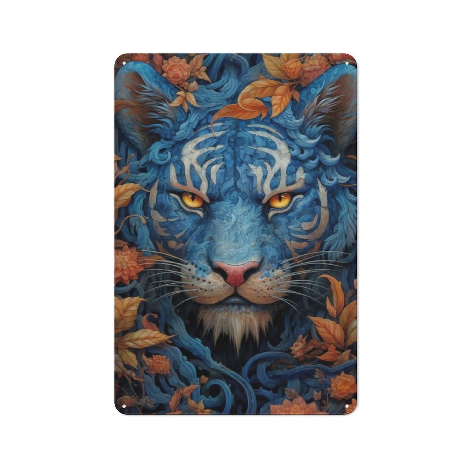 Junmoney Blue Tiger Portrait For Café Or Restaurant, Vintage Tin Wall Plaque 30X20cm, New Home Wall Decor For Café Owners And Decorators