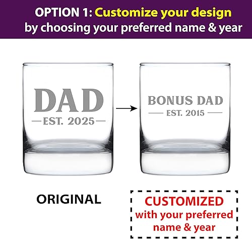 Miniatura 19 de Bevvee Dad Est 2023 - Regalo de cristal de whisky New Father para padres primerizos - Vasos atrevidos de 10.25 onzas