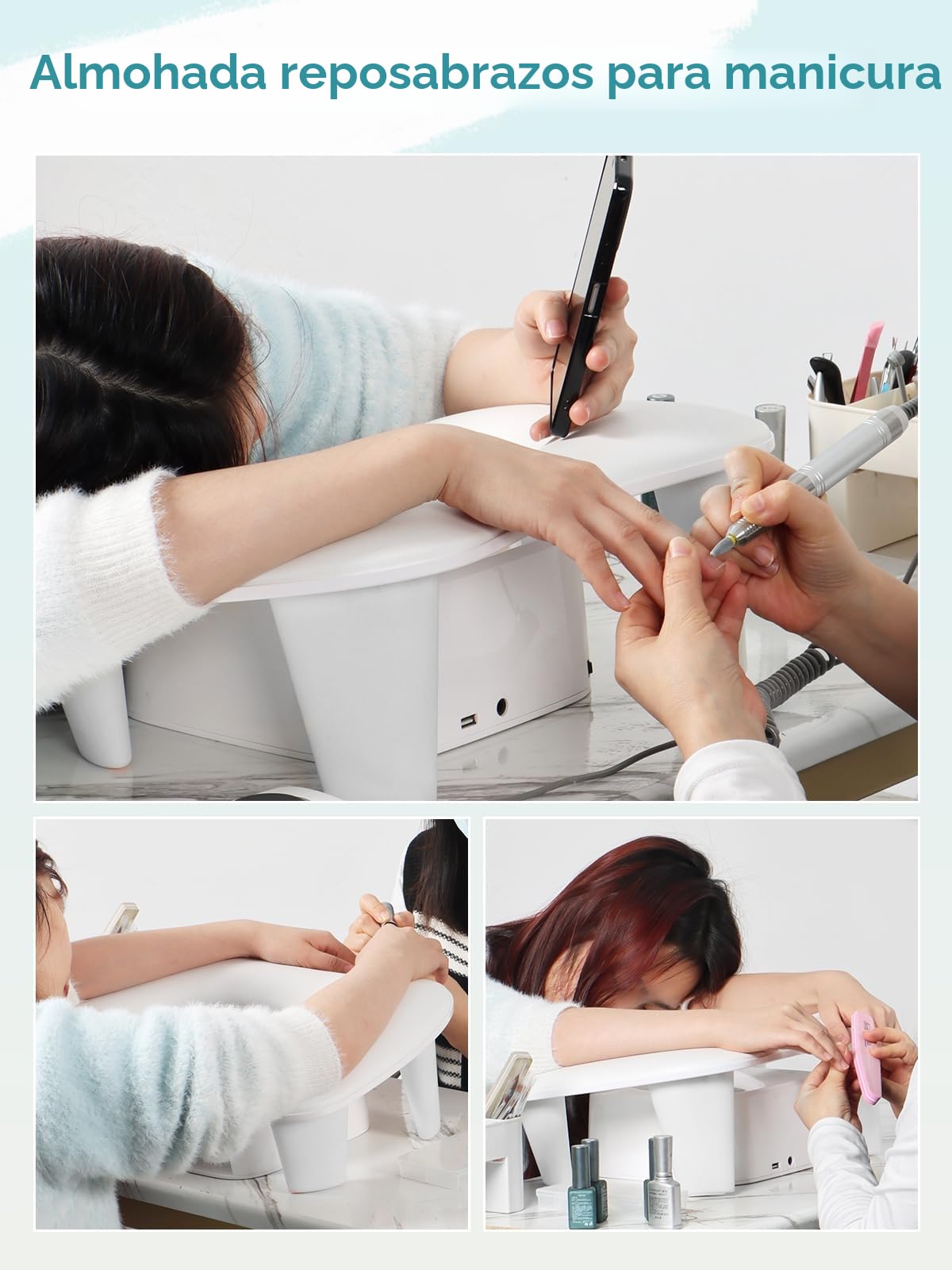 Reposabrazos de uñas para manicura: Reposabrazos para uñas soporte de piel para uñas, reposamanos de uñas, cojín de Manicura blanco, cojín Antideslizante para Salón de arte de uñas(Bianco)