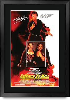 HWC Trading James Bond - Licence To Kill Movie Poster Timothy Dalton Signed 16 x 12 inch Framed Gift Printed Autograph Film Print Photo Picture Display - 16" x 12" Framed