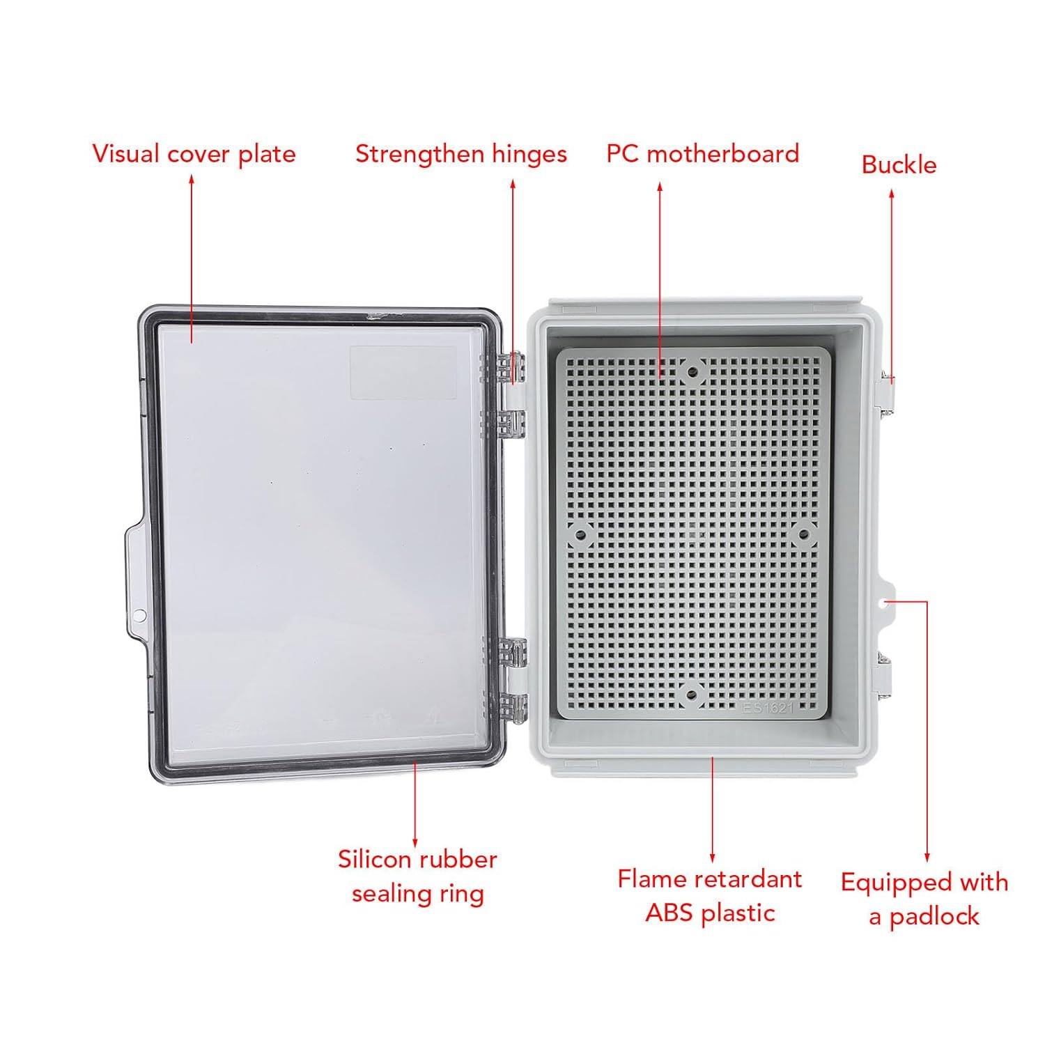 Electrical Junction Box, IP67 ABS Plastic Enclosure with Transparent Cover, Mounting Plate, Wall Brackets, Weather Proof Outdoor Electrical Box, 160x210x100mm