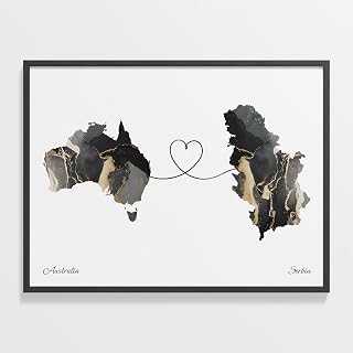 Australia to Serbia Print, Senegalese Marble Two Countries Map Poster, Travel Art, Dual Citizenship Map