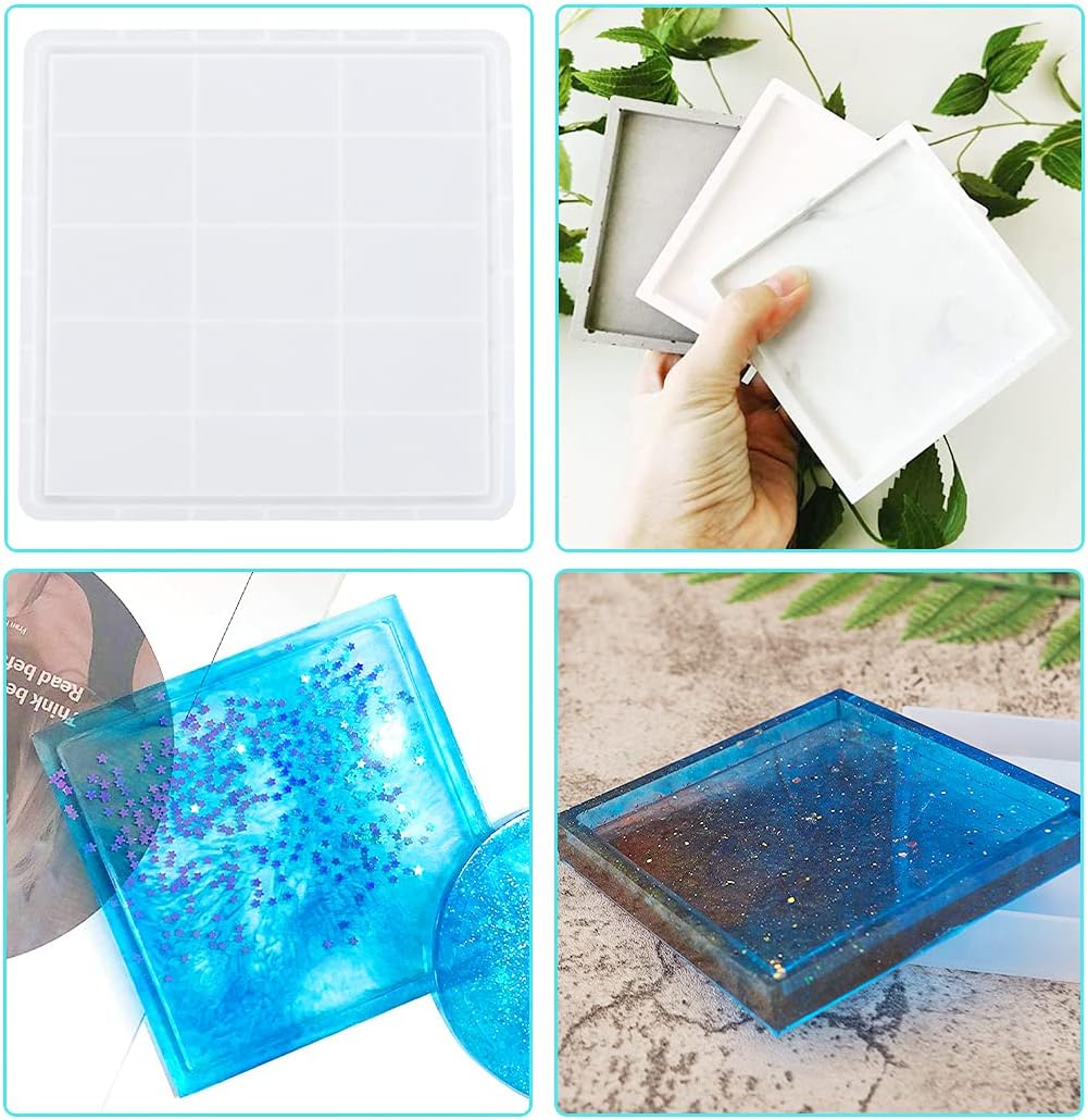 Rolin Roly Resin Square Tray Mold Epoxy Coaster Molds Silicone Large Trays Mould Plate Casting Mold Jewelry Making Dish Molds for Cosmetic Holder DIY Home Decoration