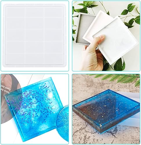Miniatura 5 de Rolin Roly Molde de bandeja cuadrada de resina, moldes de posavasos epoxi, bandejas grandes de silicona, molde de fundición de placas, moldes de