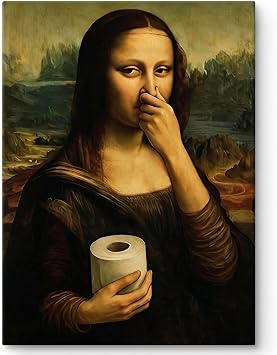 BAGUBDR Pictures for Bathroom Walls, 40x30cm/16x12in Bathroom Wall Art, Novelty Mona Lisa Holding Her Nose Print for Home Office Bathroom Pictures and Wall Art, Easy To Hang and Maintain