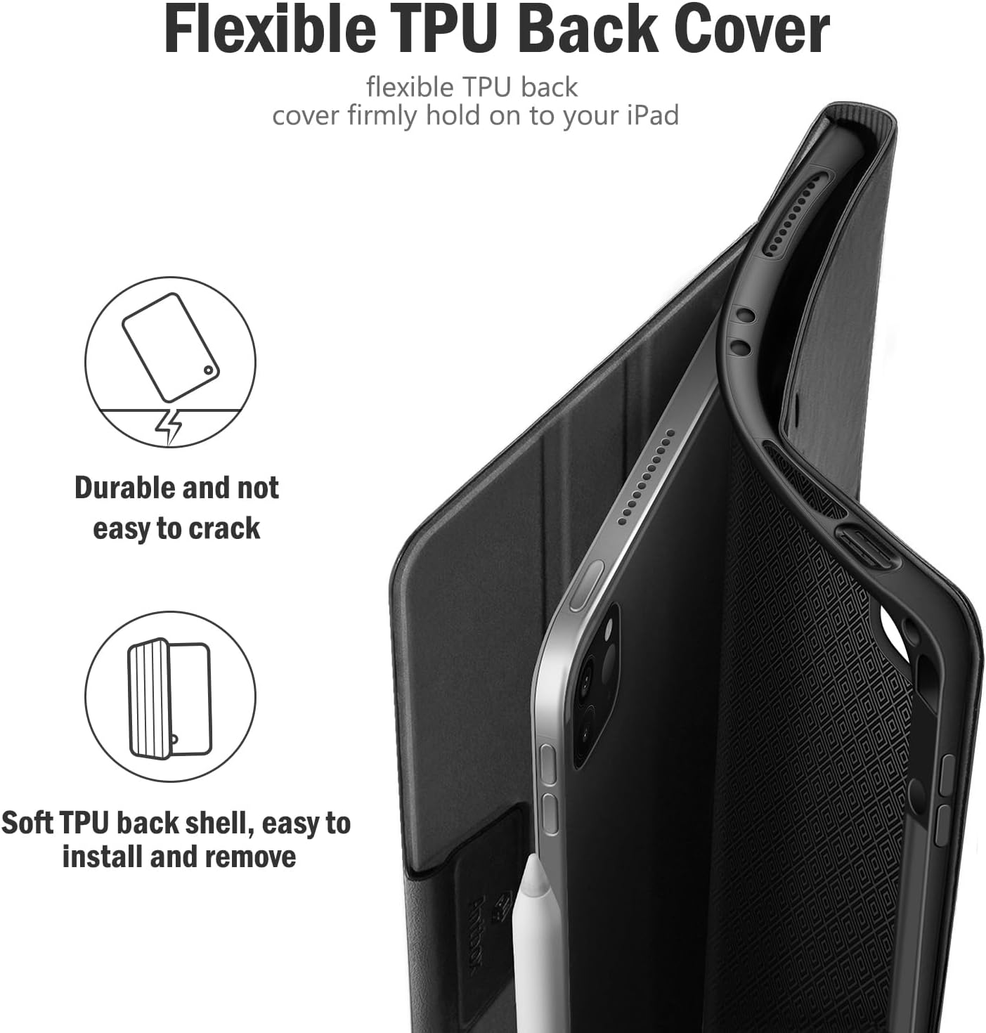 Antbox Case for iPad Pro 12.9'' 6th Generation (2022) 5th/4th/3rd Generation (2021/2020/2018), Built-in Pencil Holder Auto Sleep/Wake Function PU Leather Smart Cover (Black) - Image 6