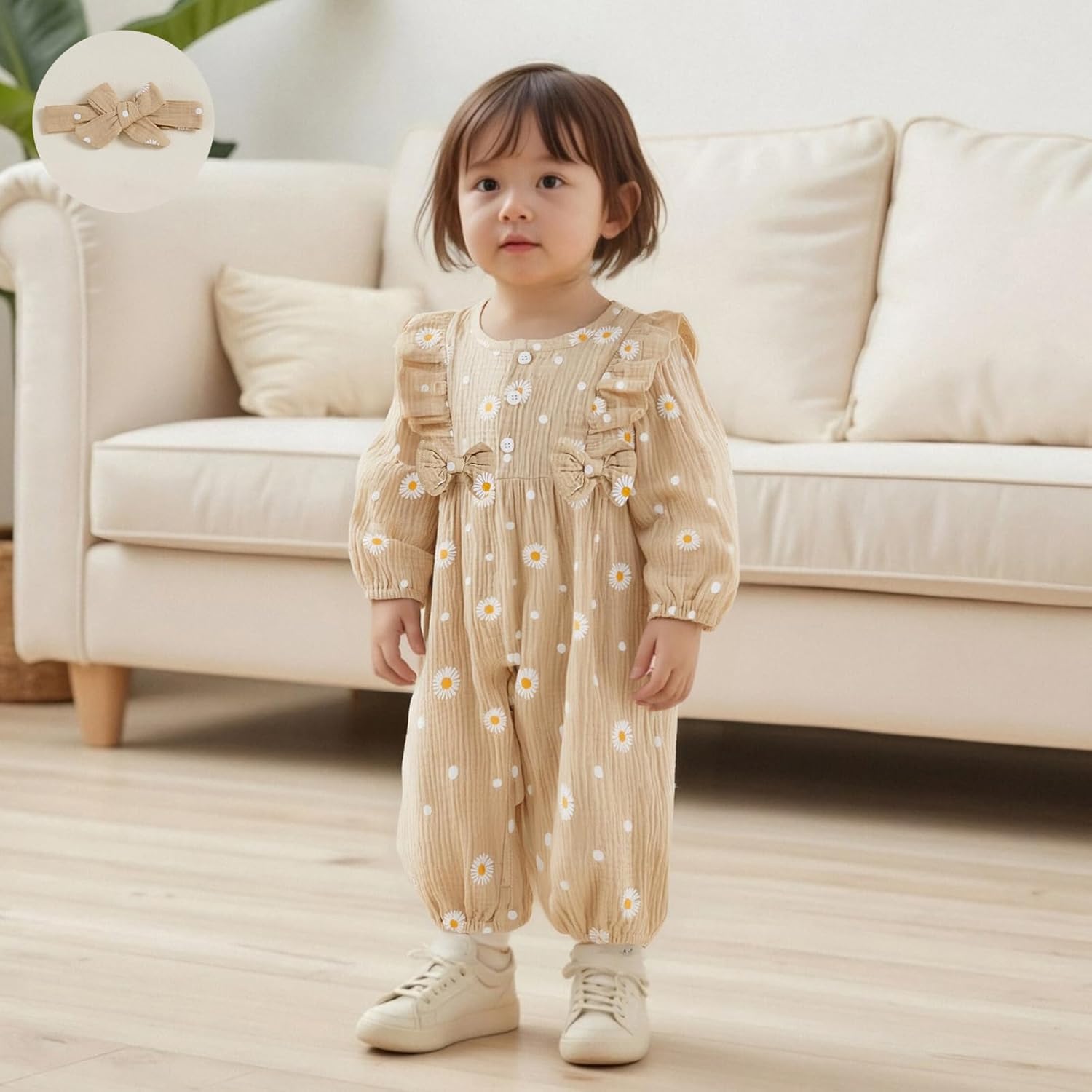 Kaipiclos Baby Girl Clothes Romper Newborn Girl Outfits Daisy Print Long Sleeve Jumpsuit Baby Clothes Girls 0 3 6 12 18 24 M - Image 2