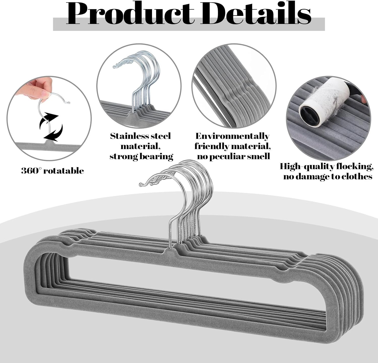 Velvet Pants Hangers Non Slip, 30 Pack Gray Flocked Hangers with 30 Hooks, Space Saving Slim Clothes Hanger for Pants, Jeans, Skirts, Shirts, Shorts