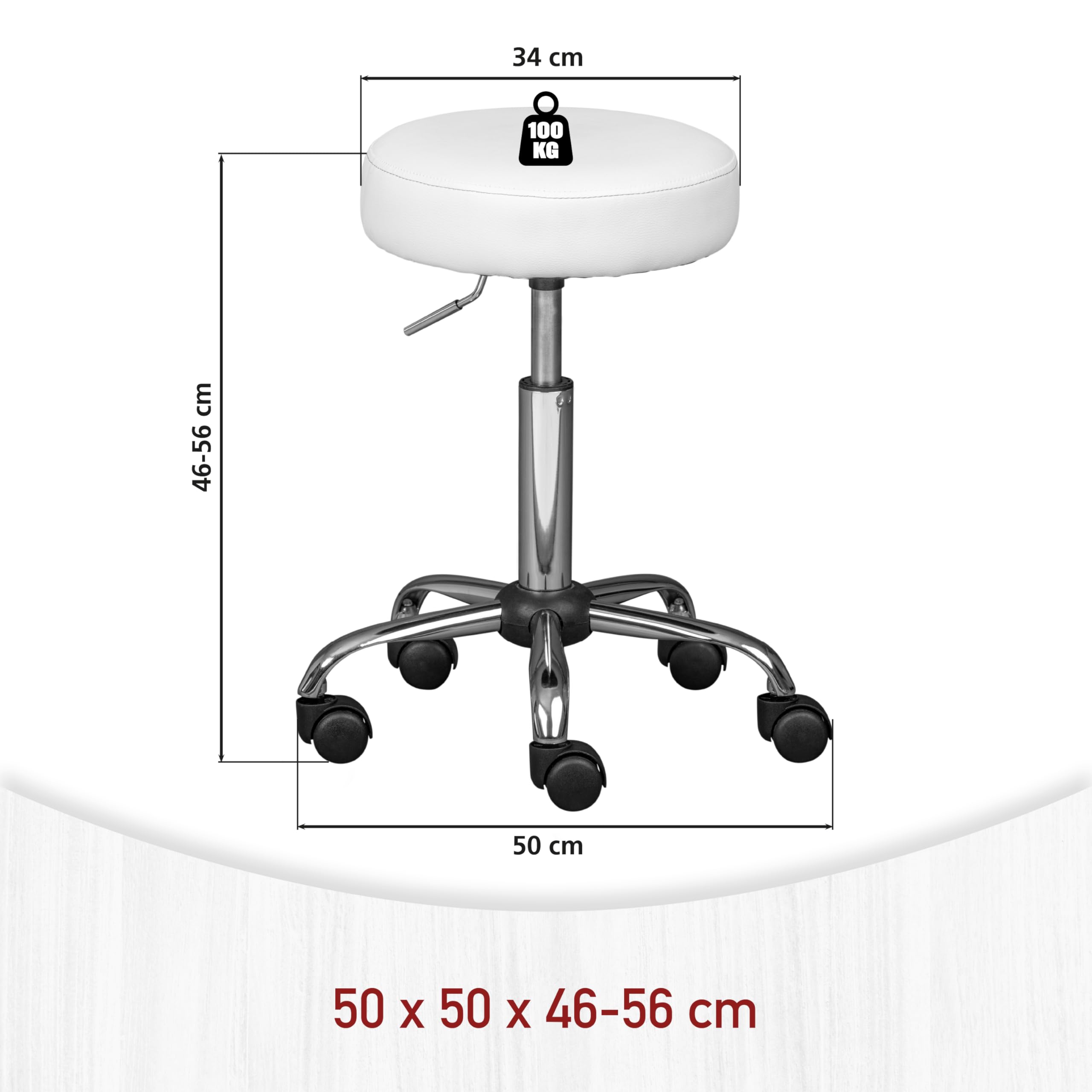 Inter Link - Taburete Giratorio con Ruedas - Altura Regulable 50-66 cm - Metal y Polipiel - ASRA - Blanco