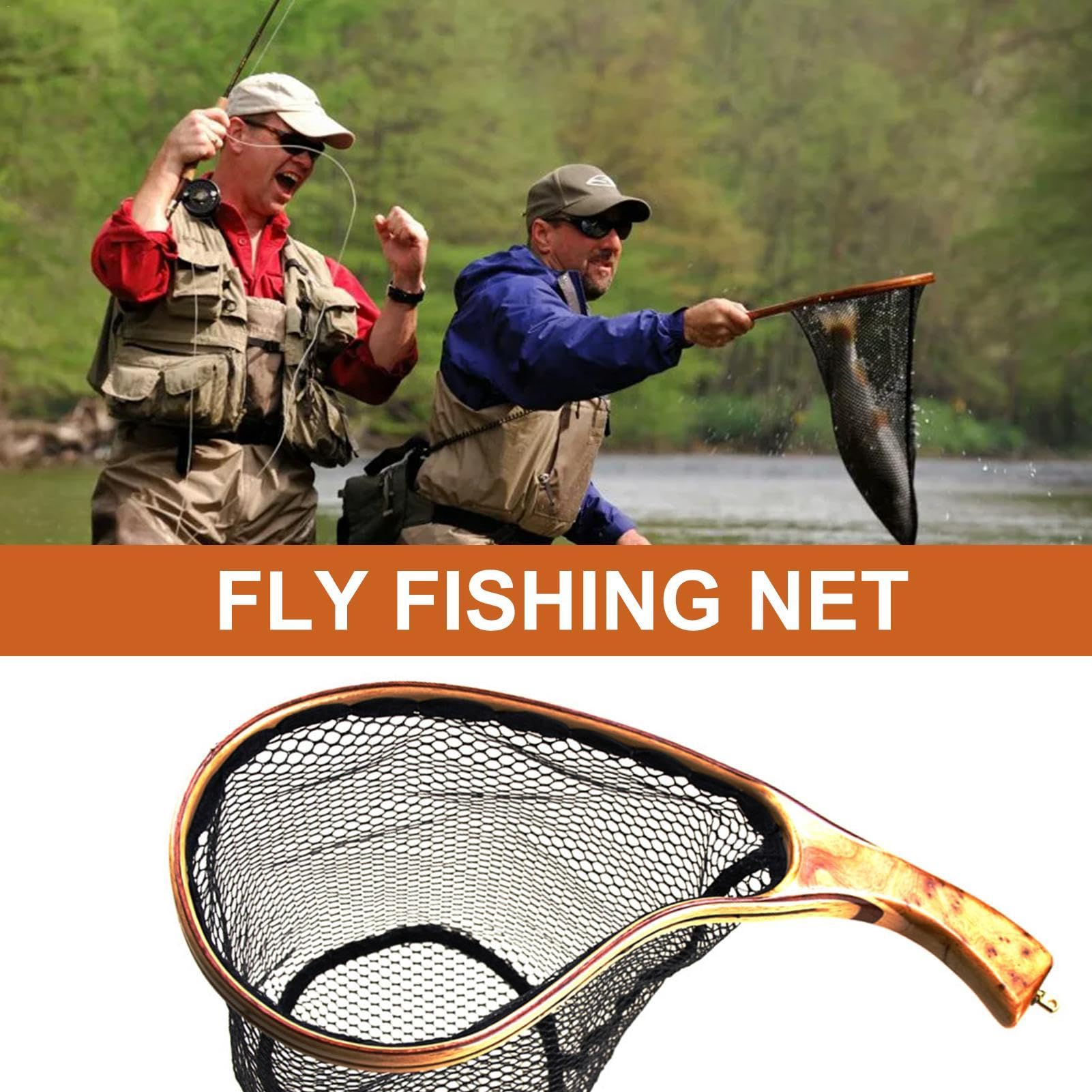 Rete da pesca a mosca | Retino per pesca alla trota | Retino da pesca in | legno, rete da pesca per spigole, cattura e rilascia rete, rete sicura per il pesce, attrezzatura da pesca a mosca, strumento