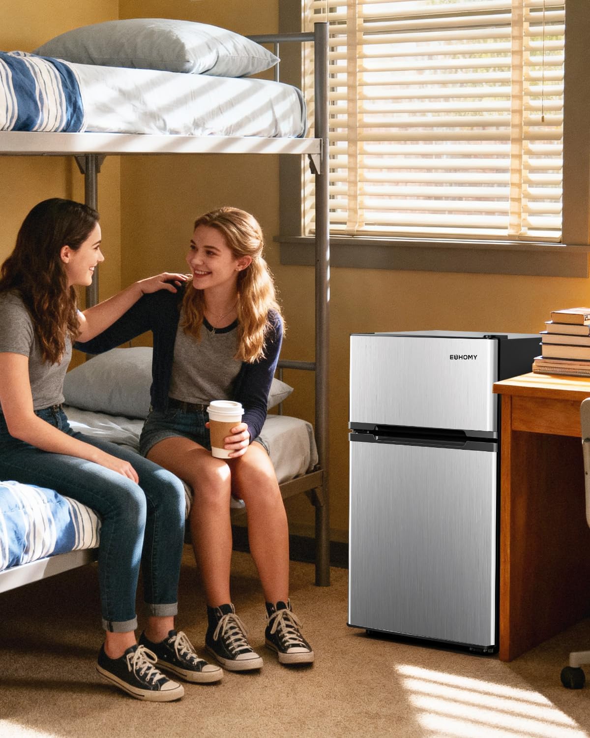 EUHOMY Mini Fridge with Freezer, 3.2 Cu.Ft Mini Refrigerator fridge, 2 door For Bedroom/Dorm/Office/Apartment - Food Storage or Cooling drinks, Silver