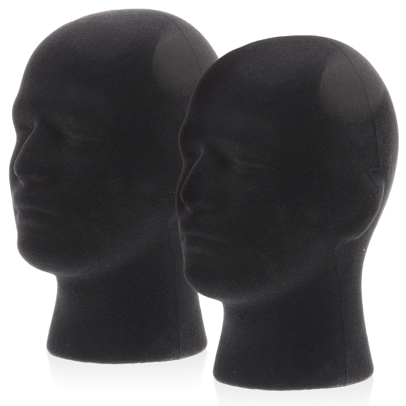 Tofficu Testa Manichino Uomo in Polistirolo Superficie in Flock Nero, Leggera e Creativa, per Esposizione Parrucche e Pratica di Trecce, Confezione da 2 Pezzi