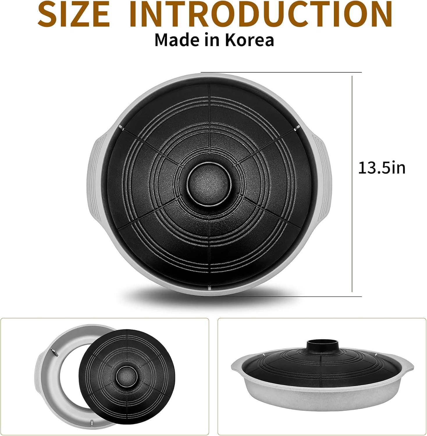 Korean Traditional BBQ Grill Pan, 13.5 Inch Round Non-stick Coating Smokeless BBQ Cast Aluminium Stovetop Griddle, Used for both Home and Indoor Outdoor Cooking Stoves, Made in Korea