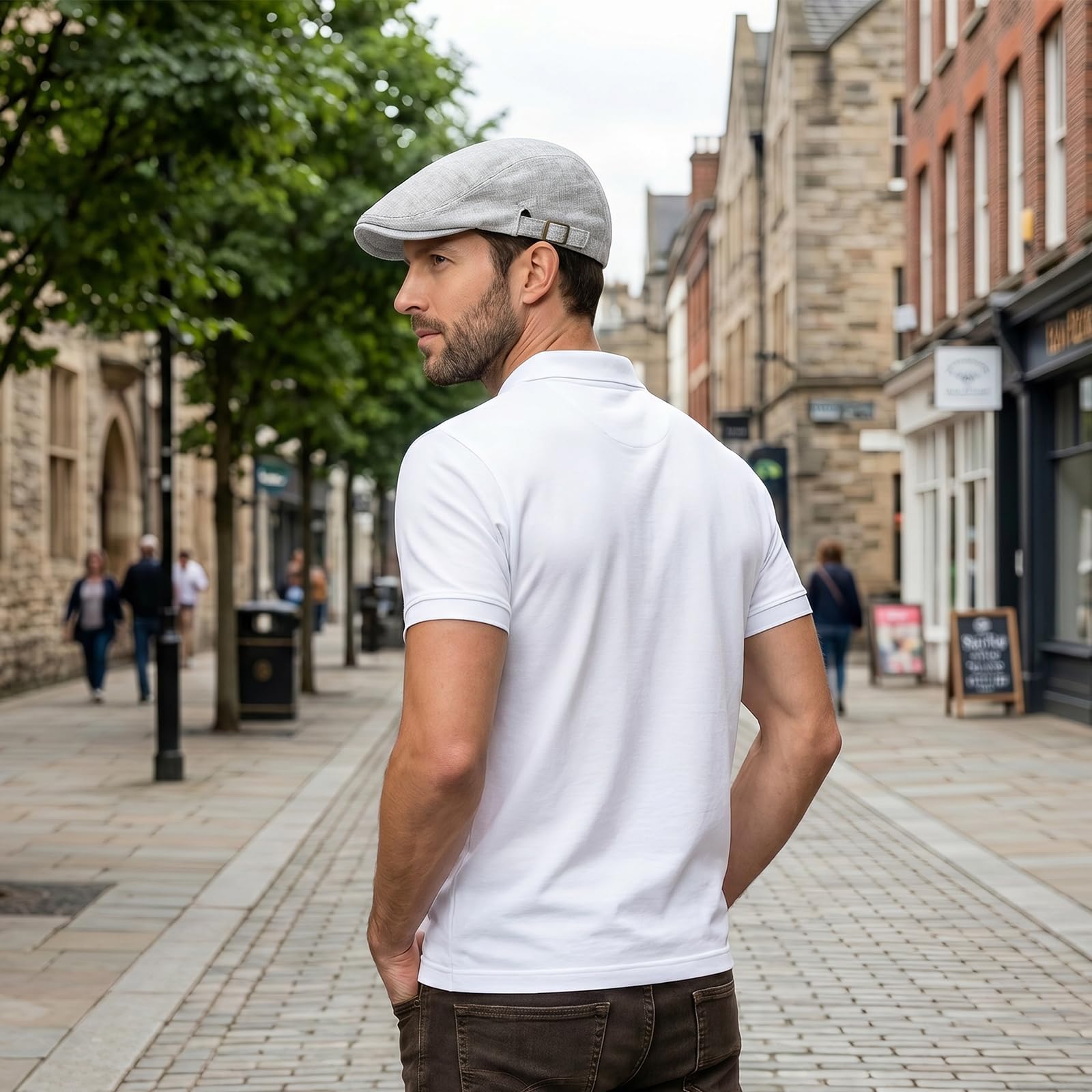 Schiebermütze Herren Sommer Leinen, Flatcap Herren Atmungsaktiv und Leicht, schlägermütze mit Sonnenschutz, Barett Cap für Freizeit, Reisen, Autofahren und Alltag, Hellgrau