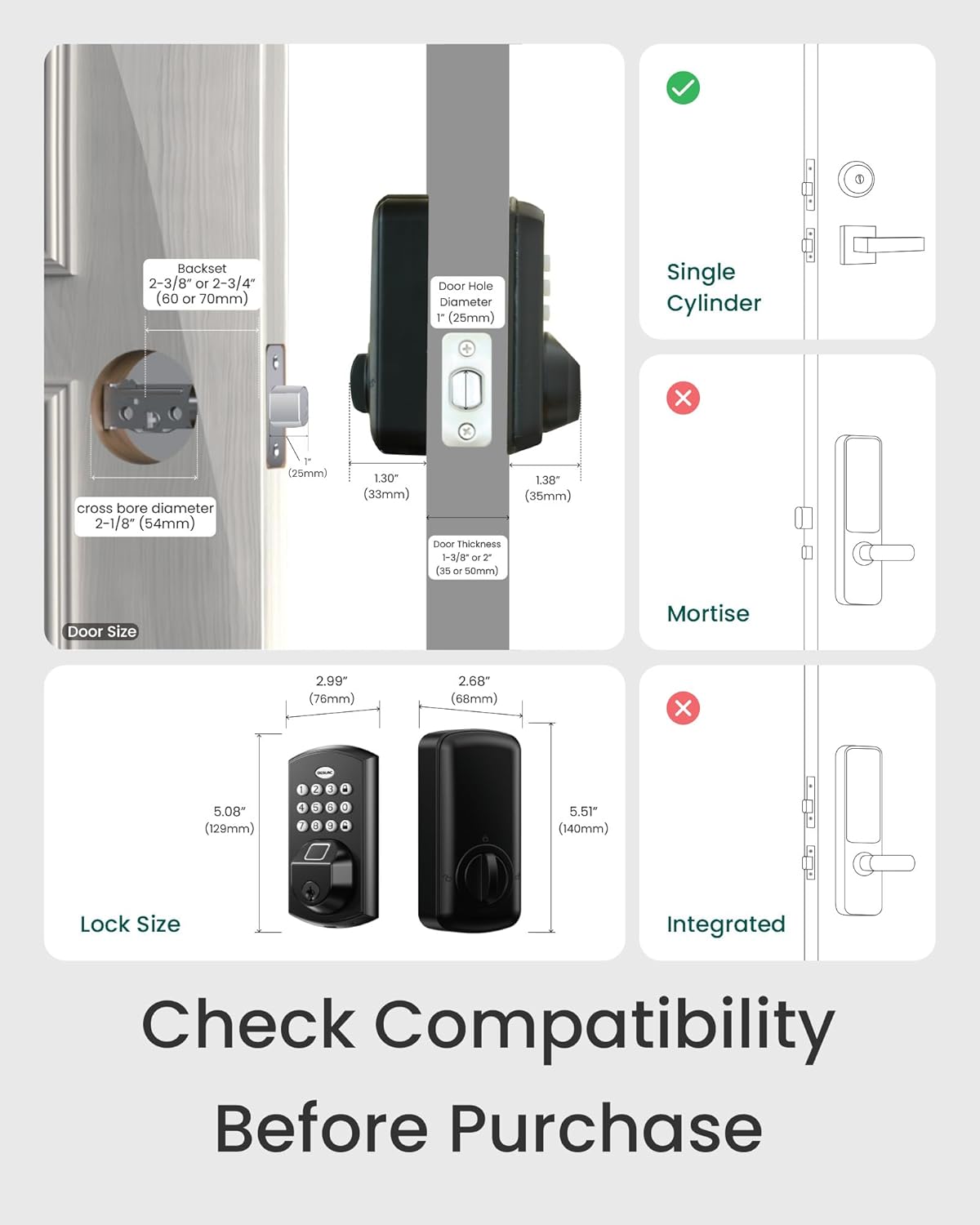 DESLOC A100F Keypad Fingerprint Door Lock, Keyless Entry Door Lock, Smart Lock Deadbolt for Front Door, Easy Installation, Emergency Power Port,12 Months Battery, IP54 Waterproof, 5 Keys