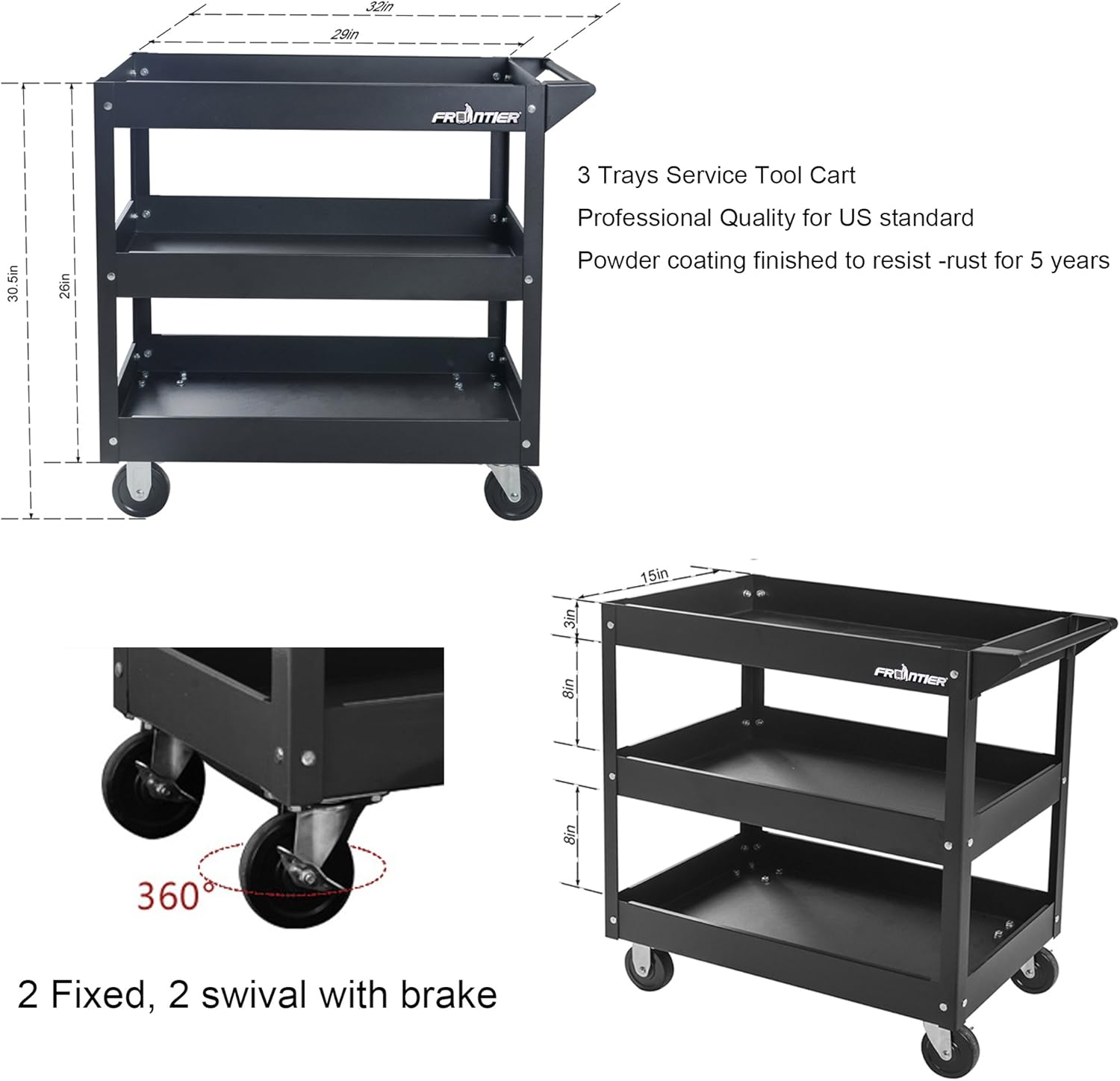 Service Tool Cart Tool Organizers - New Design in 2018, Easy to Assembly, 4 castors for Move, Most Stable for DIY Working, Garage Storage Roller cart, Dollies (3 Trays black Color) : Industrial & Scientific
