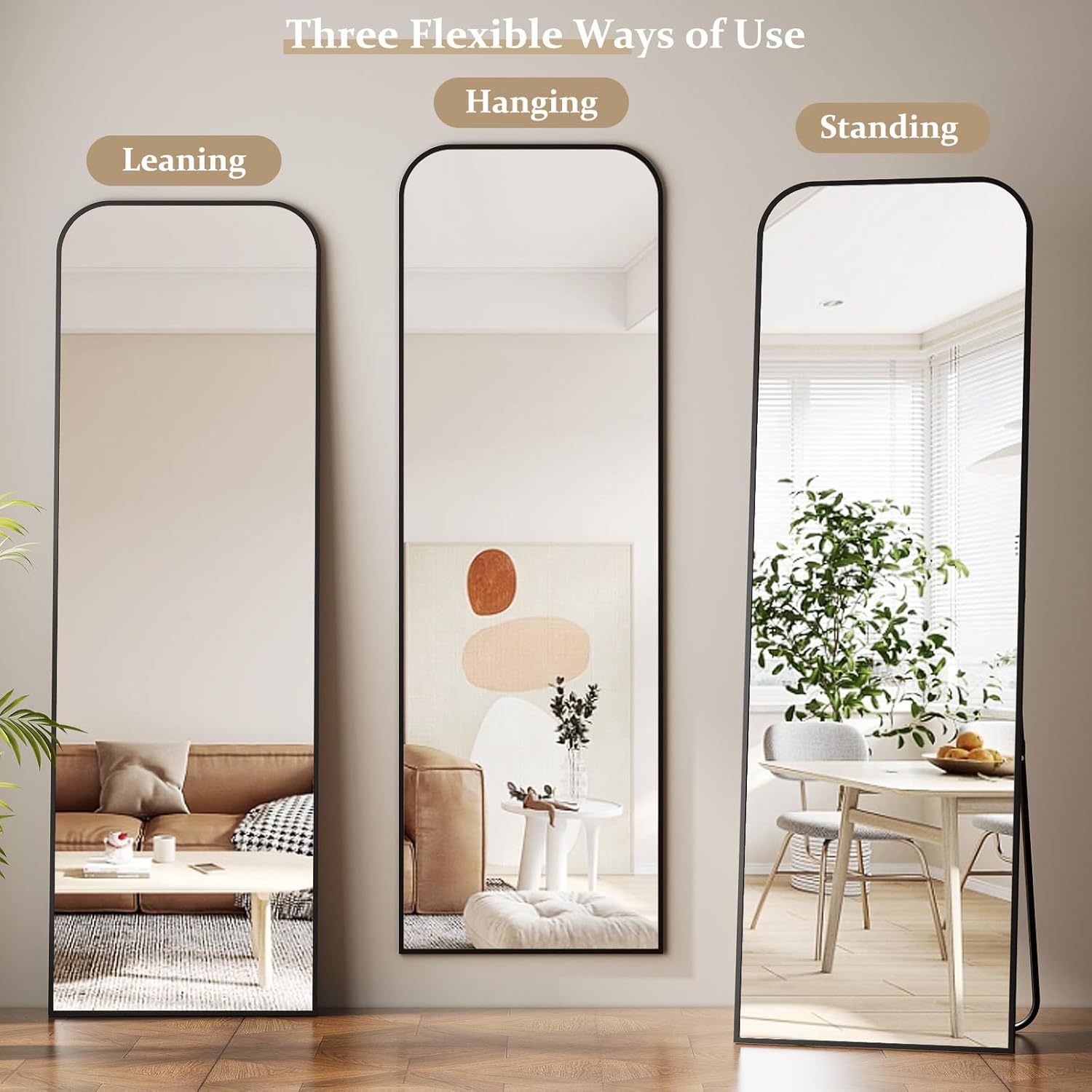 Full Length Mirror 56"x21" Arched Floor Standing Large Mirrors Full Body Mirror with Stand - with Aluminum Frame for Bedroom Living Room, Black - Image 5