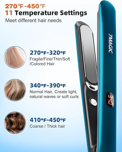 Miniatura 5 de Plancha de pelo de iones negativos, plancha de pelo de cerámica con LCD, plancha plana de 1 pulgada con 11 ajustes de calor, plancha profesional 2