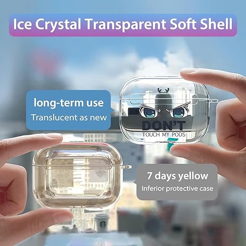 Miniatura 3 de Funda transparente para AirPod Pro 2019, Don't Touch My PODS Negro Cool Cover con llavero Big Eyes Cute Cartoon para AirPods Pro, funda transparente