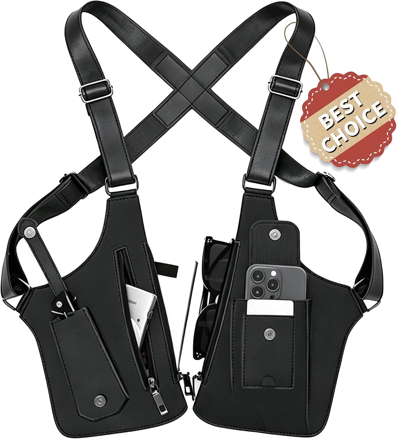 Tactical Underarm Shoulder Bag,Anti-Theft Chest Pack,Adjustable Leather Crossbody Multi Double Shoulder Armpit Bag | Double-shoulder