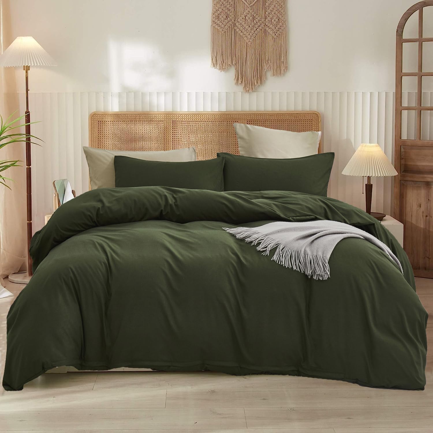 Pureant Army Green Comforter Set King Solid Dark Green