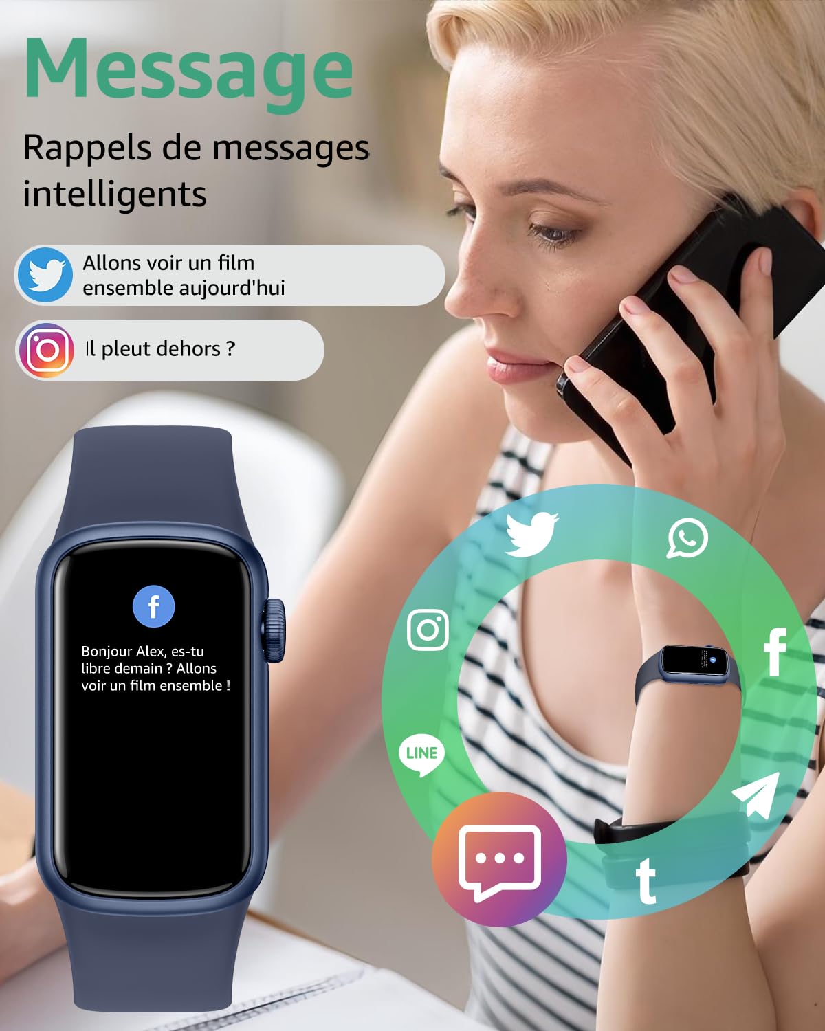 Montre Connectée Femme Homme, 1,47'' Smartwatch avec 137+ Modes Sportifs, Fitness Tracker avec Cardiofréquencemètre, Sommeil, Podomètre, IP68, Montre Intelligente pour Android iOS Blue