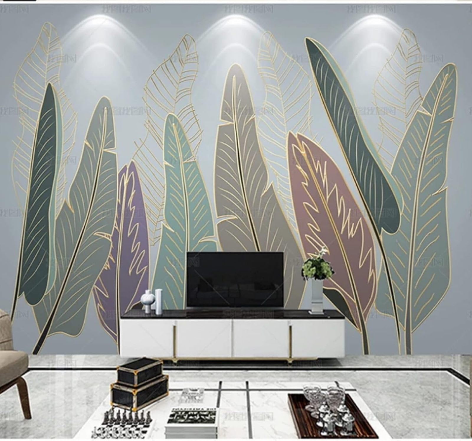 Luxury Gold Thread Tropical Plants Leaves 3D Wallpaper Easy Install Feature Office Living Room Sofa Bedroom TV Background Wall Decoration-400cm×280cm
