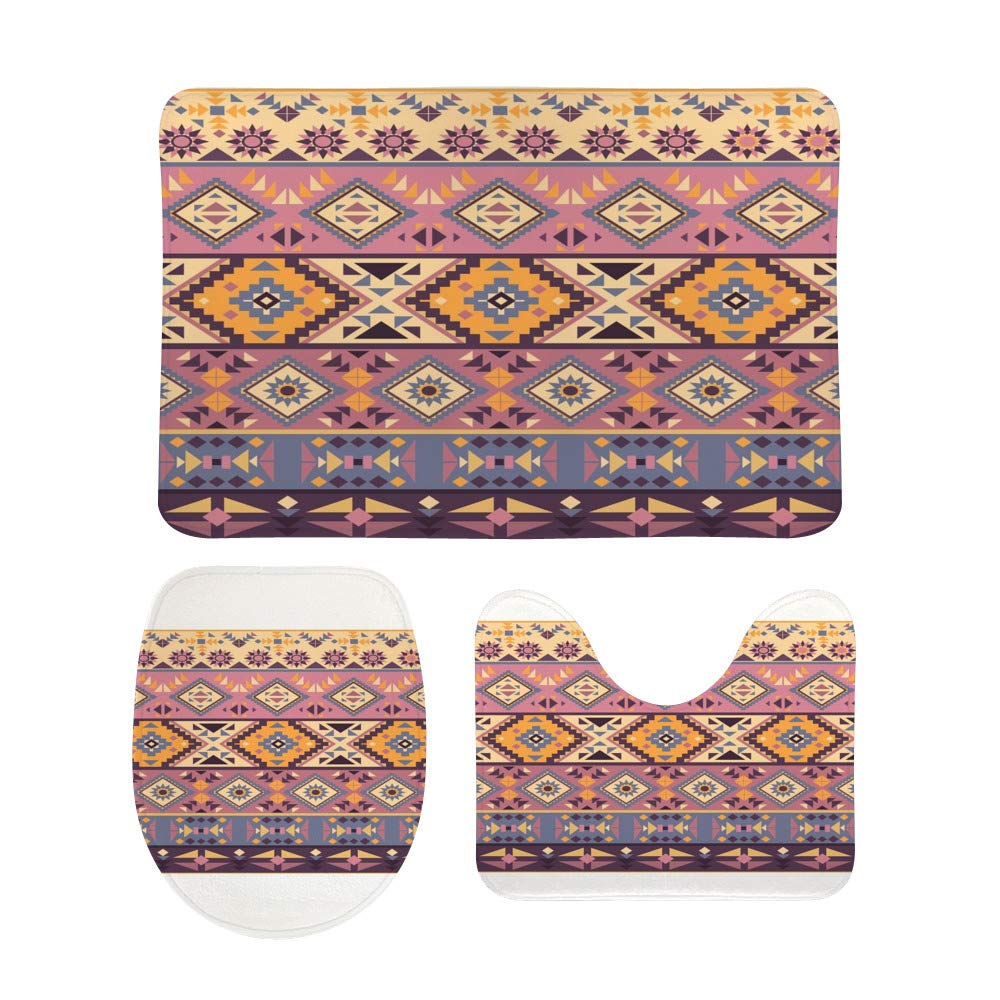 Tapis de salle de bain antidérapant et lavable motif Navajo 3 pièces